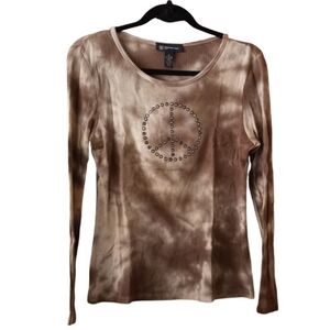 INC International Concepts Brown Peace Sign Tie Dye Waffle Knit Rhinestone PM